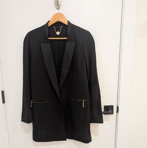 Ju’s Structured Blazer Clasp Closure Zip Pockets Black Size Medium